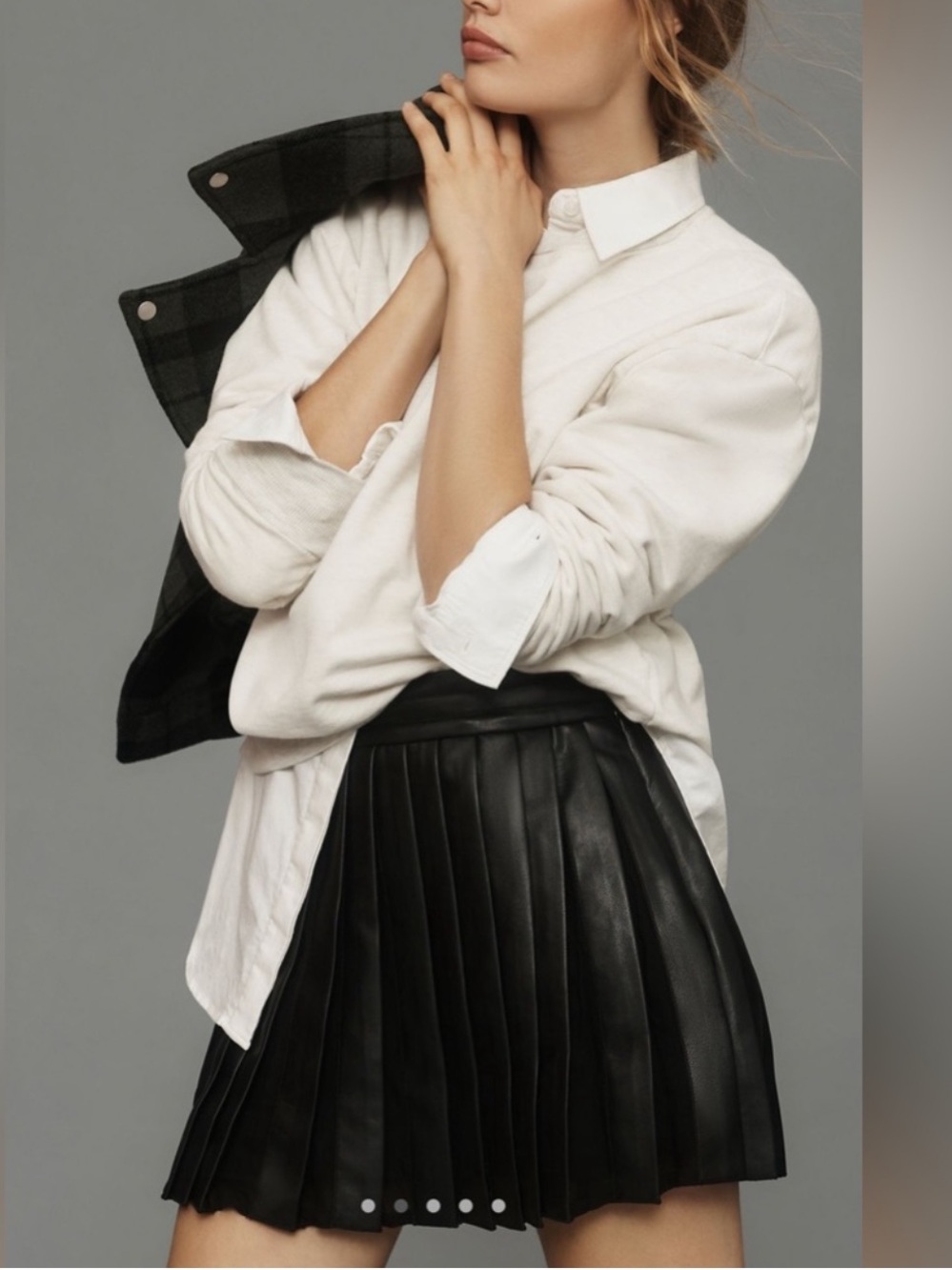 Maeve Anthropologie Faux Leather pleated Mini Skirt black noir‎ size 12 NWT